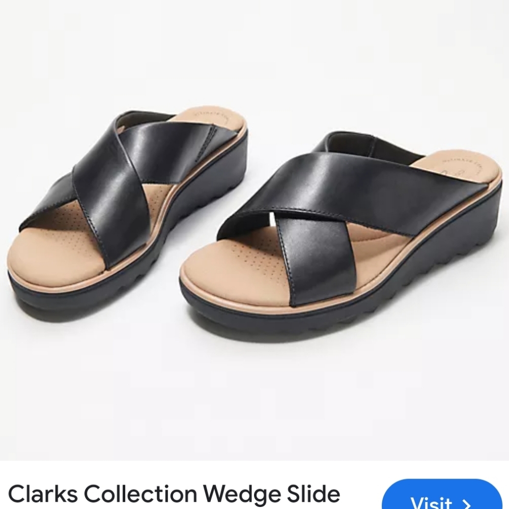 Clarks Collection by Women’s Jillian Gem Leather Slip On Sandals Black